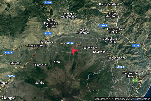 Leggero Terremoto M2.8 epicentro 5 km SW Moio Alcantara (ME) alle 14:50:01 (12:50:01 UTC)