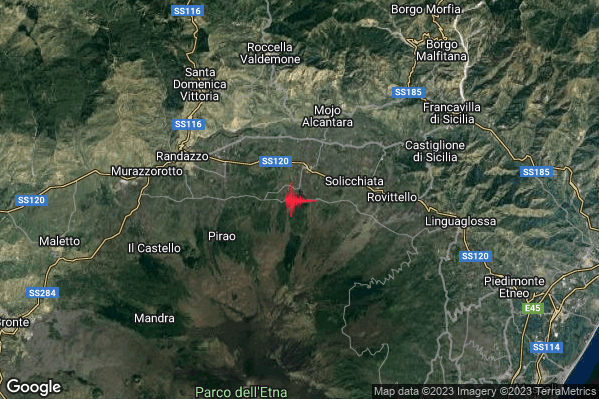 Lieve Terremoto M2.0 epicentro 5 km SW Moio Alcantara (ME) alle 15:07:09 (13:07:09 UTC)