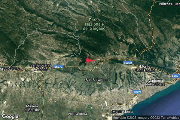 Debole Terremoto M2.3 epicentro 10 km E San Giovanni Rotondo (FG) alle 19:47:28 (17:47:28 UTC)