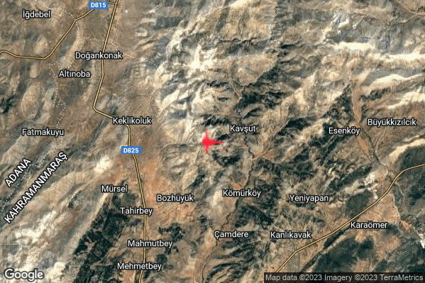 Intenso Terremoto M4.5 epicentro Turkey alle 16:35:20 (14:35:20 UTC)