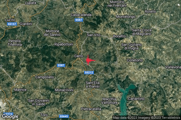Lieve Terremoto M2.1 epicentro 5 km N Sant'Elia a Pianisi (CB) alle 00:23:03 (22:23:03 UTC)
