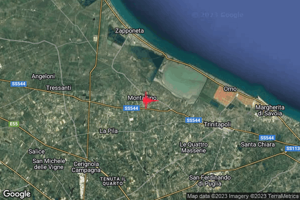 Lieve Terremoto M2.1 epicentro 8 km SE Zapponeta (FG) alle 00:42:30 (22:42:30 UTC)
