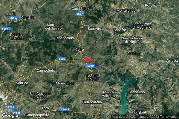 Leggero Terremoto M3.1 epicentro 4 km N Sant'Elia a Pianisi (CB) alle 02:20:53 (00:20:53 UTC)
