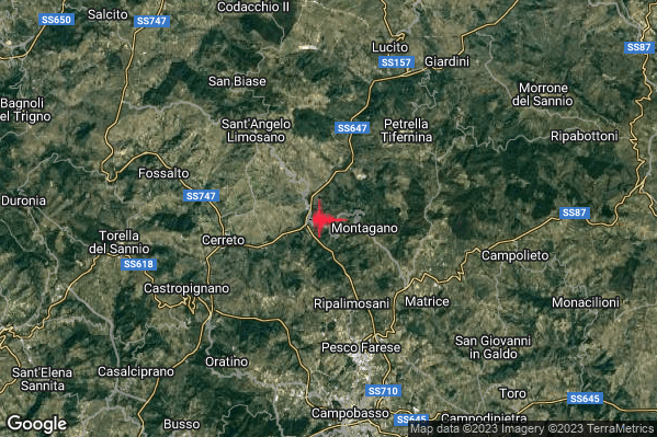 Debole Terremoto M2.6 epicentro 2 km W Montagano (CB) alle 06:43:02 (04:43:02 UTC)