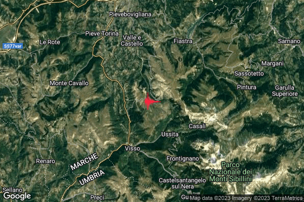 Debole Terremoto M2.3 epicentro 4 km NW Ussita (MC) alle 16:34:57 (14:34:57 UTC)