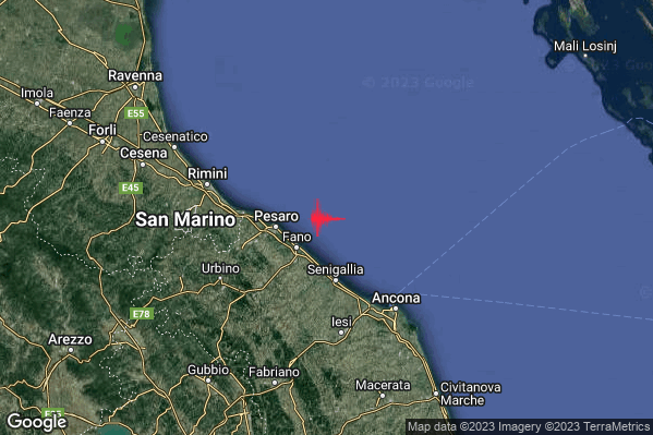 Debole Terremoto M2.6 epicentro Costa Marchigiana Pesarese (Pesaro-Urbino) alle 21:44:19 (19:44:19 UTC)