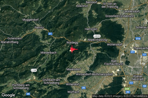 Distinto Terremoto M4.0 epicentro Austria (AUSTRIA) alle 22:26:11 (20:26:11 UTC)