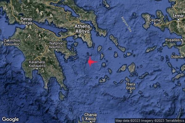 Forte Terremoto M4.8 epicentro Southern Greece [Sea: Greece] alle 18:05:17 (16:05:17 UTC)