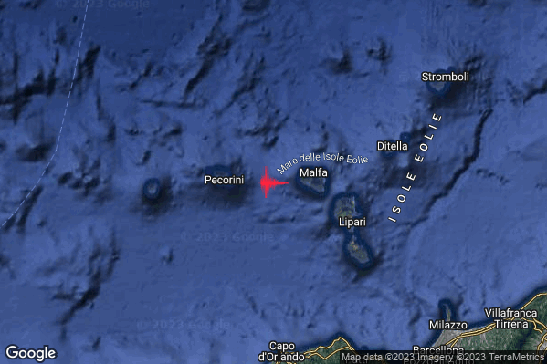 Moderato Terremoto M3.5 epicentro Isole Eolie (Messina) alle 20:27:27 (18:27:27 UTC)