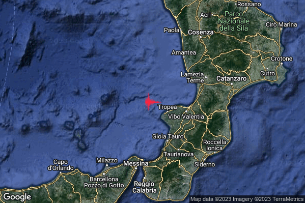 Leggero Terremoto M3.0 epicentro Costa Calabra sud-occidentale (Catanzaro Vibo Valentia Reggio di Calabria) alle 20:59:40 (18:59:40 UTC)