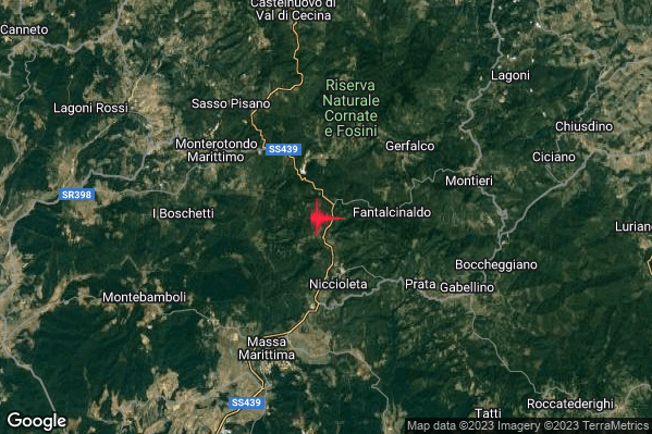 Lieve Terremoto M2.0 epicentro 7 km SE Monterotondo Marittimo (GR) alle 12:46:52 (10:46:52 UTC)