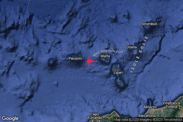 Moderato Terremoto M3.4 epicentro Isole Eolie (Messina) alle 14:01:37 (12:01:37 UTC)