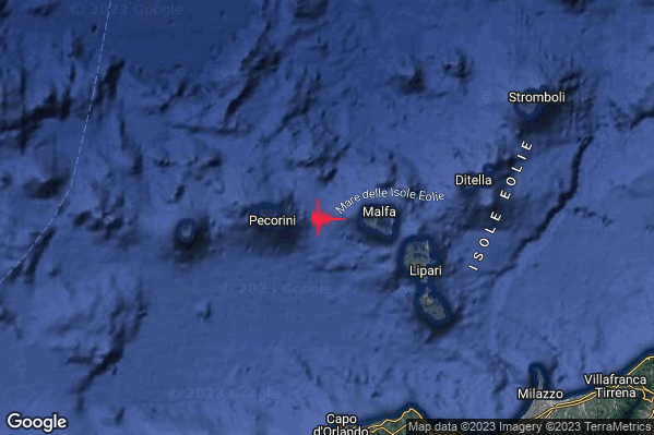 Lieve Terremoto M2.0 epicentro Isole Eolie (Messina) alle 14:23:02 (12:23:02 UTC)