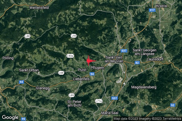 Moderato Terremoto M3.6 epicentro Austria (AUSTRIA) alle 22:15:11 (20:15:11 UTC)