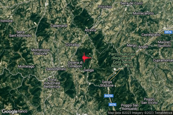 Leggero Terremoto M2.8 epicentro 2 km N Genga (AN) alle 00:57:52 (22:57:52 UTC)