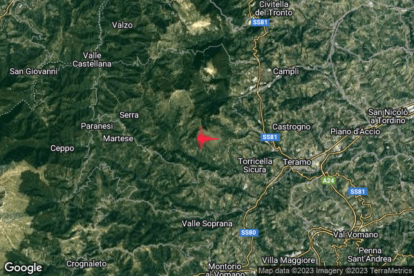 Lieve Terremoto M2.1 epicentro 4 km NW Torricella Sicura (TE) alle 05:41:09 (03:41:09 UTC)