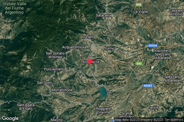 Lieve Terremoto M2.0 epicentro Altomonte (CS) alle 07:28:37 (05:28:37 UTC)