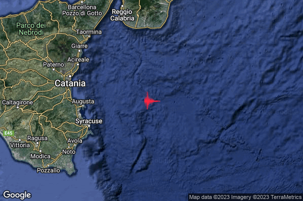 Leggero Terremoto M2.8 epicentro Mar Ionio Meridionale (MARE) alle 17:14:46 (15:14:46 UTC)
