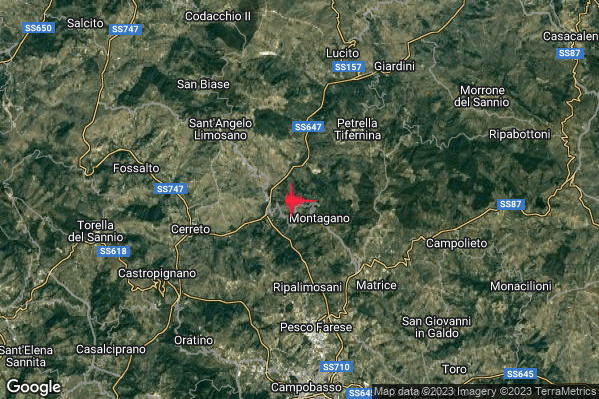 Lieve Terremoto M2.0 epicentro 2 km NW Montagano (CB) alle 01:06:43 (23:06:43 UTC)