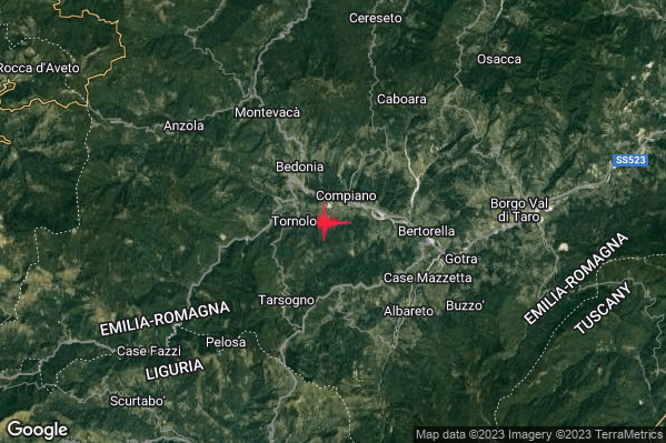 Leggero Terremoto M3.0 epicentro 2 km SW Compiano (PR) alle 07:42:26 (05:42:26 UTC)