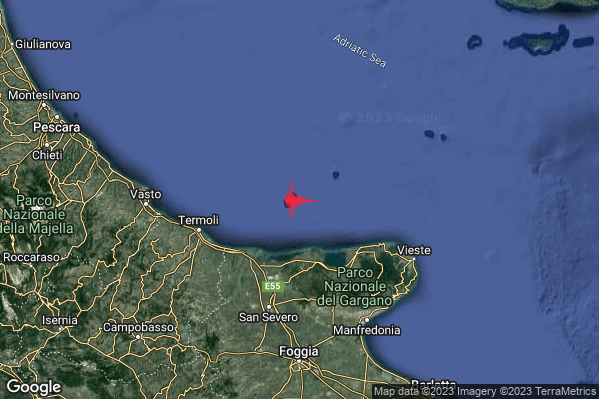 Leggero Terremoto M2.9 epicentro Costa Garganica (Foggia) alle 12:42:19 (10:42:19 UTC)