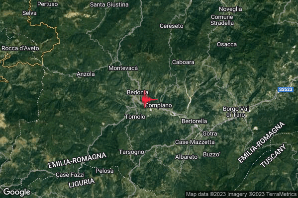 Lieve Terremoto M2.1 epicentro 1 km E Bedonia (PR) alle 16:28:33 (14:28:33 UTC)