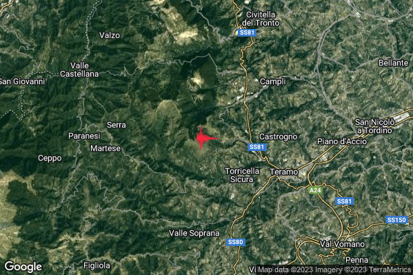 Lieve Terremoto M2.2 epicentro 4 km NW Torricella Sicura (TE) alle 06:12:55 (04:12:55 UTC)