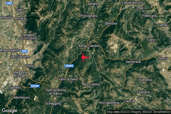 Lieve Terremoto M2.0 epicentro 3 km S Cerreto di Spoleto (PG) alle 18:02:47 (16:02:47 UTC)