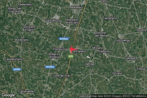 Debole Terremoto M2.4 epicentro 1 km W Alfianello (BS) alle 20:35:47 (18:35:47 UTC)