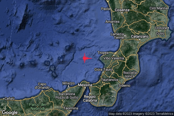 Debole Terremoto M2.3 epicentro Tirreno Meridionale (MARE) alle 11:27:37 (09:27:37 UTC)