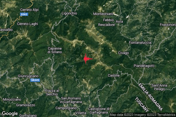 Debole Terremoto M2.4 epicentro 7 km E Sillano Giuncugnano (LU) alle 11:38:20 (09:38:20 UTC)