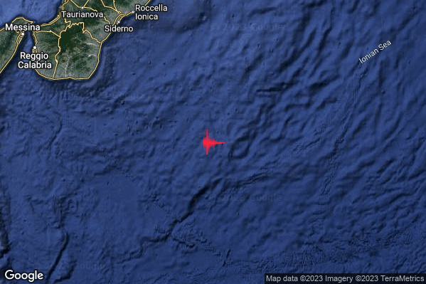 Debole Terremoto M2.3 epicentro Mar Ionio Meridionale (MARE) alle 20:01:12 (18:01:12 UTC)