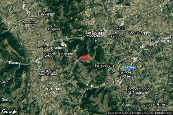 Debole Terremoto M2.5 epicentro 4 km W Serrapetrona (MC) alle 01:18:38 (23:18:38 UTC)