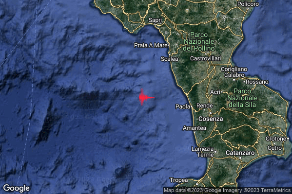 Debole Terremoto M2.7 epicentro Tirreno Meridionale (MARE) alle 02:05:45 (00:05:45 UTC)