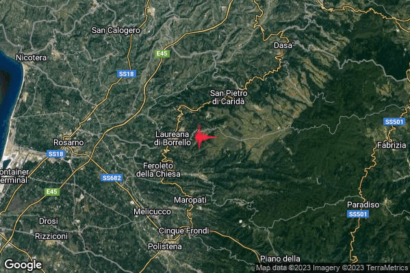 Leggero Terremoto M2.8 epicentro 3 km SE Serrata (RC) alle 10:51:06 (08:51:06 UTC)