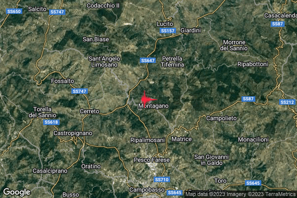 Debole Terremoto M2.4 epicentro 1 km NW Montagano (CB) alle 16:44:23 (14:44:23 UTC)