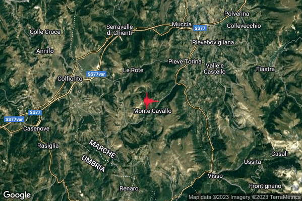 Debole Terremoto M2.6 epicentro 1 km N Monte Cavallo (MC) alle 00:04:31 (22:04:31 UTC)