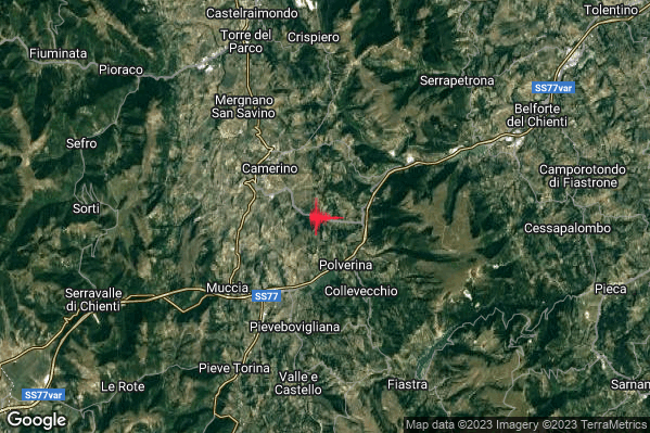 Debole Terremoto M2.4 epicentro 4 km SE Camerino (MC) alle 01:17:22 (23:17:22 UTC)