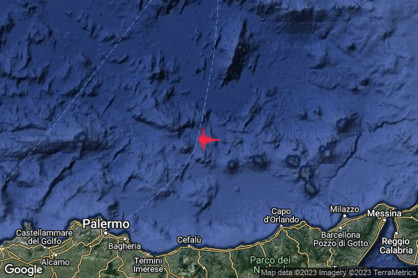 Leggero Terremoto M2.9 epicentro Tirreno Meridionale (MARE) alle 10:00:55 (08:00:55 UTC)
