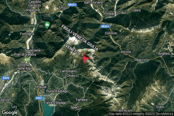 Lieve Terremoto M2.1 epicentro 4 km NE Chies d'Alpago (BL) alle 14:34:52 (12:34:52 UTC)