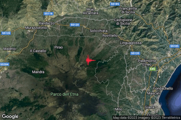 Debole Terremoto M2.4 epicentro 9 km W Linguaglossa (CT) alle 01:08:40 (23:08:40 UTC)