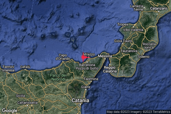 Leggero Terremoto M3.0 epicentro Costa Siciliana nord-orientale (Messina) alle 22:40:47 (20:40:47 UTC)