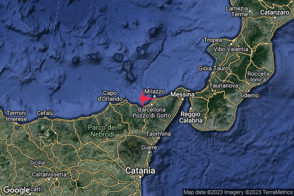 Lieve Terremoto M2.1 epicentro Costa Siciliana nord-orientale (Messina) alle 22:42:57 (20:42:57 UTC)