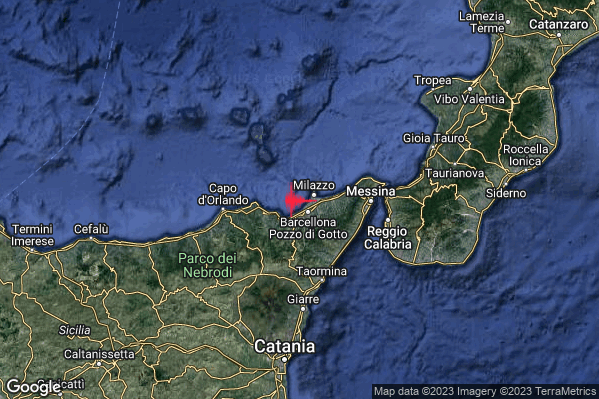 Lieve Terremoto M2.0 epicentro Costa Siciliana nord-orientale (Messina) alle 00:44:07 (22:44:07 UTC)