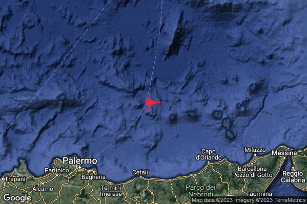 Lieve Terremoto M2.1 epicentro Tirreno Meridionale (MARE) alle 03:17:06 (01:17:06 UTC)