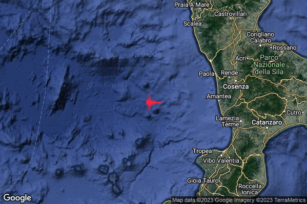 Debole Terremoto M2.4 epicentro Tirreno Meridionale (MARE) alle 19:46:06 (17:46:06 UTC)