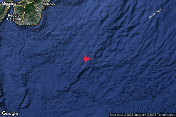 Debole Terremoto M2.7 epicentro Mar Ionio Meridionale (MARE) alle 02:53:37 (00:53:37 UTC)