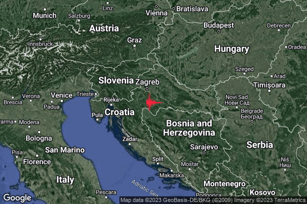 Debole Terremoto M2.7 epicentro Croatia [Land] alle 00:39:38 (22:39:38 UTC)