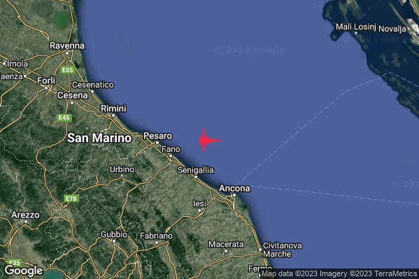 Debole Terremoto M2.5 epicentro Costa Marchigiana Pesarese (Pesaro-Urbino) alle 06:00:50 (04:00:50 UTC)
