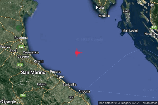 Lieve Terremoto M2.0 epicentro Adriatico Settentrionale (MARE) alle 06:55:57 (04:55:57 UTC)